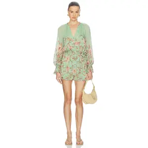 HEMANT AND NANDITA Romper With Tie Belt in Green