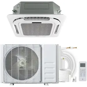 12000 BTU Ceiling Cassette Mini Split AC – 8-Way 360° Airflow – Ductless Cooling & Heating – Remote Controlled Central Air Conditioner – 208/230V – 25ft Installation Kit – US Standard