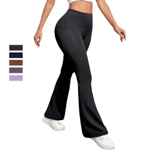 Tummy Control Leggings For Women Solid Color High Waist Leggings with Pocket Flare Athletic Yoga and Gym Fitness Trousers Stylish Activewear Spandex Sweat Pants Sportswear Bottoms