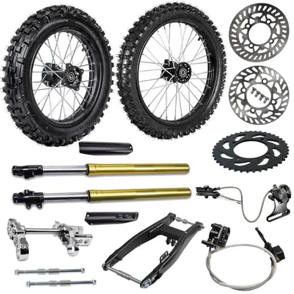 Pit Dirt Bike Wheel Complete Kit 90/100-14 70/100-17 Tire with 29" (735mm) Front Forks, Triple Tree, Rear Swingarm Kit, Disc Brake Rotor & Caliper Cylinder for Offroad Motorcycle Scooter 125cc 150cc