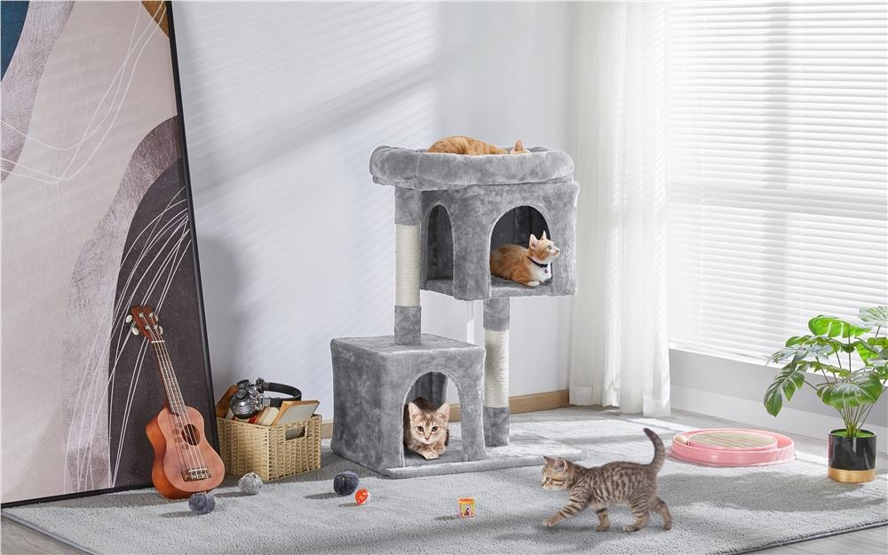 Yaheetech 33.5'' Cat Tree Tower with 2 Cozy Plush , Oversized Perch & Sisal Scratching Posts for Indoor Cats condo kitty