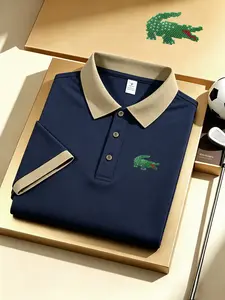 Crocodile Brand Summer New Arrival Men's Fashion Menswear Classic Color-Block Short-Sleeved Spread-Collar Polo Shirt Regular Fit Comfortable and Versatile Breathable Fabric Casual Sports Suitable for Tennis Training Business and Daily Wear Men's Top