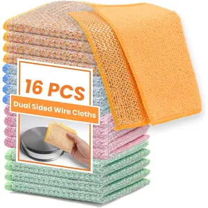 16 count Multipurpose Wire Dishwashing Rags, Upgraded Dual-Sided Non Scratch Wire Dishcloth,  Metal Wash Cloth, Steel  Cleaning Cloths for Kitchen, Cookware, Sinks, Stove Tops