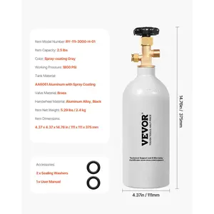 VEVOR CO2 Tank, 2.5 lbs New Aluminum Alloy Cylinder, CO2 Air Tank with Light Gray Spray Coating, CGA320 Valve Adjustable Pressure, DOT Approved Cylinder for Draft Beer Dispensing and Soda Maker