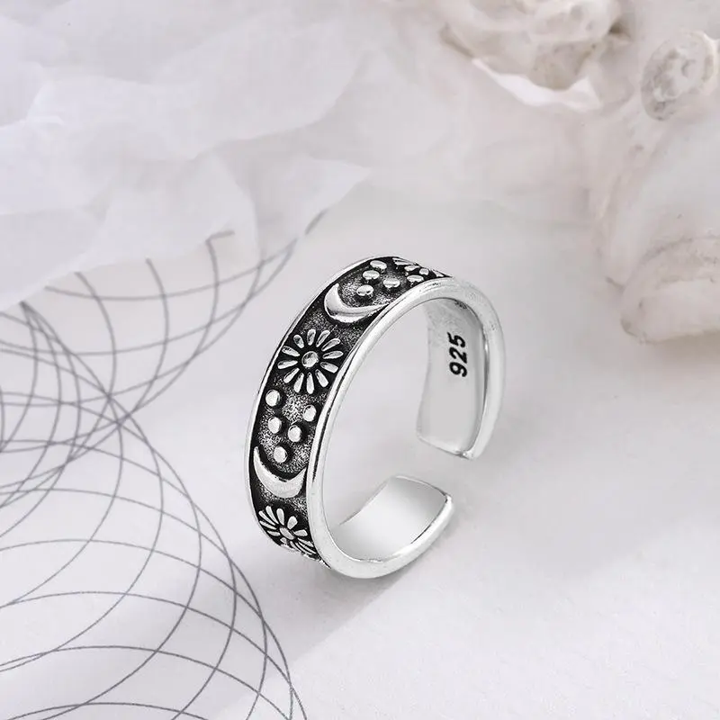 925 Sterling Silver Sun Moon Rings For Women Engagement Luxury Jewelry Vintage Accessories