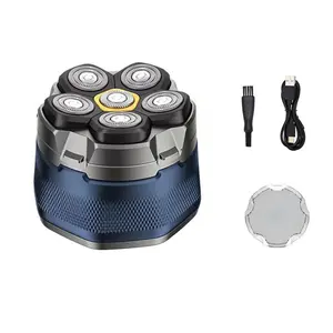 Titanium Alloy ABS Six-in-One Electric Hair Clipper Wet Dry Shaver with Accessories Rechargeable Cordless Balding Razor Multi-Functional Hair Remover LED Display Waterproof Haircutting Tool for Home Travel Use Gift Idea