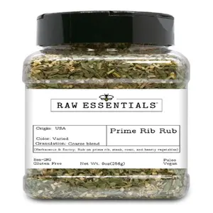 Raw Essentials Prime Rib Rub – Herbaceous and Savory – Rub on Prime Ribs, Steaks, Roasts, and Vegetables - 9 Ounce Bottle