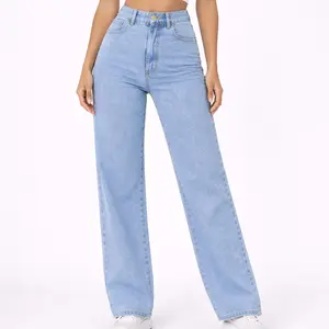Women’s High Rise Wide Leg Stretch Jeans – Loose Fit Light Wash Denim Pants Casual Everyday Street Style