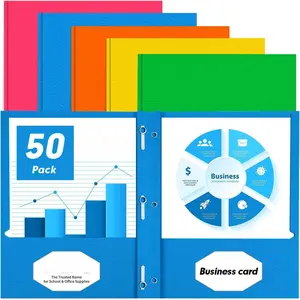 Two Pocket Folders,  50 Pack Two Pocket Folders with Prongs, 3 Prong Folders Fit Letter Size Paper, Pocket Paper File Folders for School Office  Business, Assorted 5 Colors