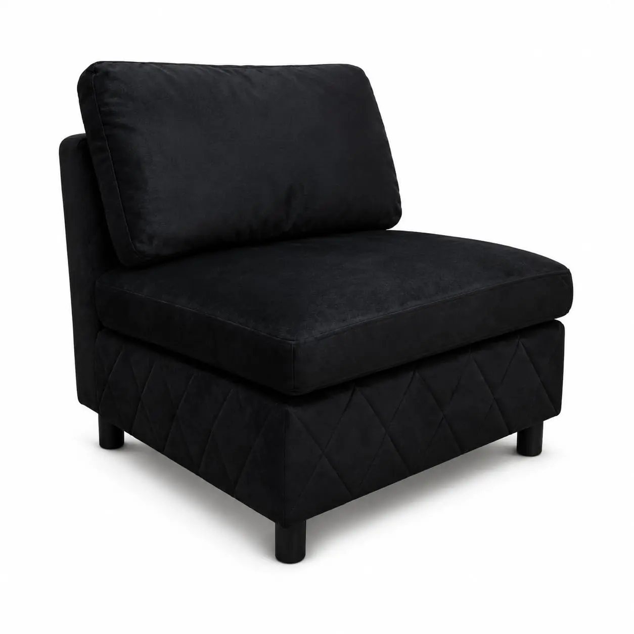 Black Armless Single-Seat Sofa Chair with Cushioned Backrest and Diamond-Stitched Base for Living Room or Bedroom, 1 Piece