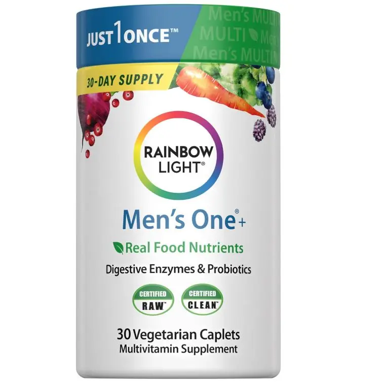 Rainbow Light Mens Multivitamin One + | 30 Caplets | Real Food Nutrients, Digestive Enzymes & Probiotics