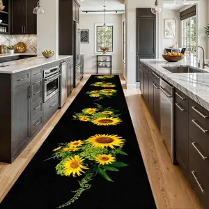 Vintage American Sunflower Pattern Kitchen Hallway Decor Rug, Non-Slip Easy Clean, Soft Comfortable Entryway Runner Mat
