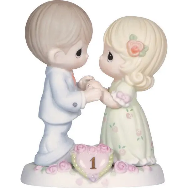Precious Moments Hand-Painted Bisque Porcelain Lighted 1st Anniversary Collectible Figurine - Teardrop Eyes Artistic Decor, Figurines & Miniatures, Romantic Home Supplies Gift, Collectible Figurines