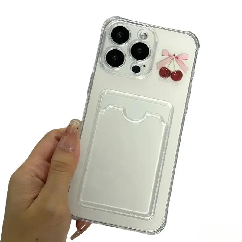 Cute Cherry Pattern Cellphone Cover - Shockproof, Scratch-Resistant, Durable Flexible TPU Protector with Card Slot for iPhone 13-17 Series (Standard, Pro, Pro Max) Mobile Phone Accessories