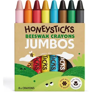 Jumbo Crayons (8 Pack) - Non Toxic 100% Pure Beeswax Crayons with Food Grade Bright Colors, Large Easy to Hold Preschool Art Supplies for Toddlers Kids Ages 3-8
