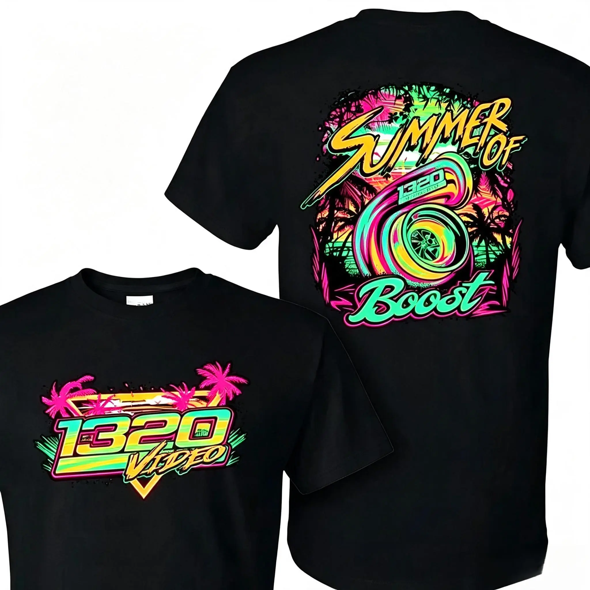 1320 Video Boost T-shirt Summer Racing Theme Neon Turbocharger Graphic Perfect for Car Enthusiasts Menswear Top Sport Tshirt Shortsleeve for Christmas Birthday Gift 100% Cotton Unisex Classic Fit