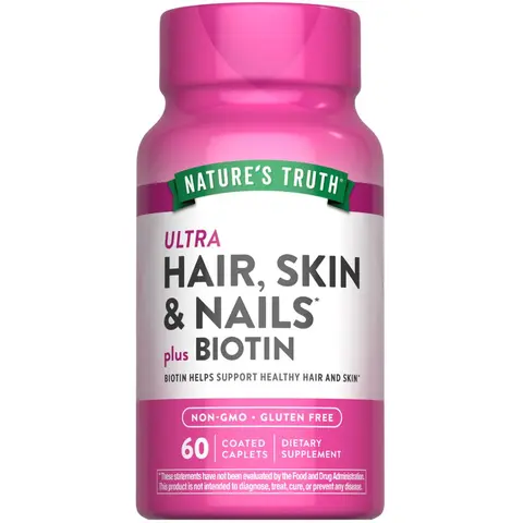 Nature's Truth Hair Skin and Nails Vitamins with Biotin, Collagen - 60 Caplets - Non-GMO & Gluten Free Supplement