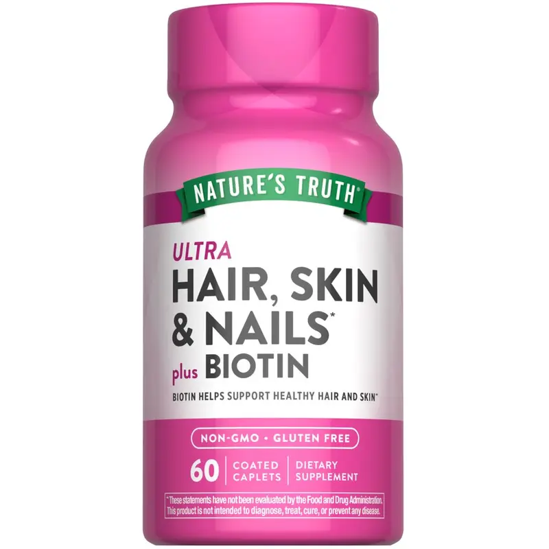 Nature's Truth Hair Skin and Nails Vitamins with Biotin, Collagen - 60 Caplets - Non-GMO & Gluten Free Supplement