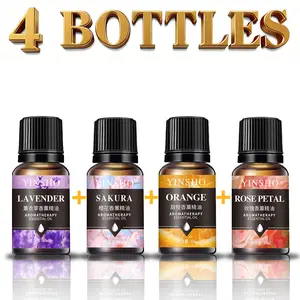 4 pcs (Lavender + Sakura + Orange + Rose) Essential Oils 10ML, Aromatherapy Diffuser Car Air Freshener, Plant-Based Scented Fragrance Oil Set