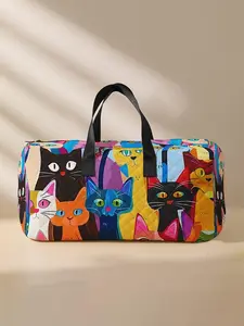 Cat Pattern Travel Bag, Large Capacity Travel Duffle, Portable Overnight Stylish Travel Bag, Yoga Training Bag, Portable Crossbody Bag with Shoe Storage, Traveling Bag