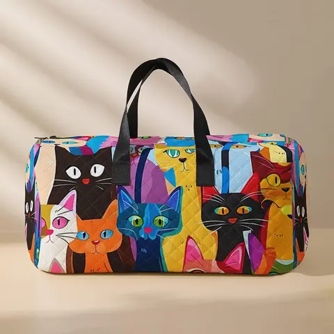 Cat Pattern Travel Bag, Large Capacity and Portable Overnight Stylish Duffel Bag, Yoga Training Bag, Portable Crossbody Bag with Shoe Storage, Travel Duffel Bags, Fashionable Duffel Bag, Bag For Travel, Duffle Bags