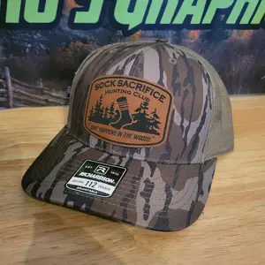 Sock Sacrifice Hunting Club Camo Trucker Hat with Leather Patch and Mesh Back