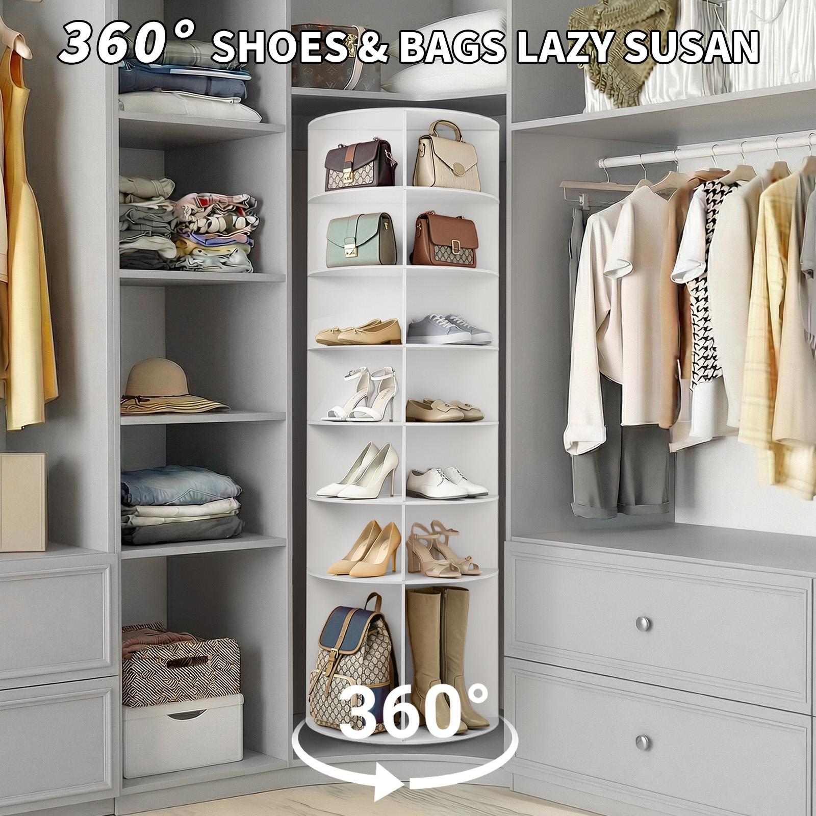 7-Tier 360° Rotating Shoe Rack Organizer, Wood-Plastic Composite, 60x60x184 cm, White, Space-Saving, Durable, Easy Assembly, Shoe Storage System