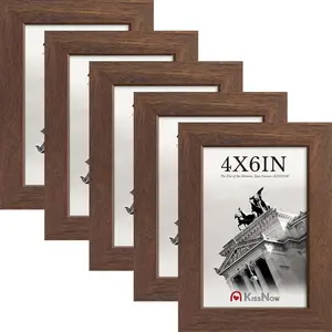 4x6 Picture Frame 5-Pack - Brown Wooden 6x4 Frames with Tempered Glass, Classic Tabletop Gallery Frames for Photos & Art Prints
