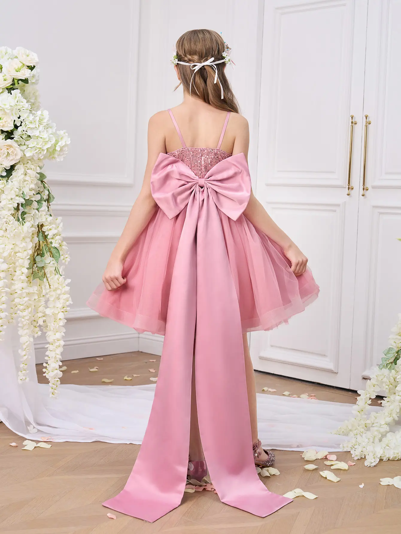 0092 Tween Girls Elegant Long Tail Sequin Bow Party Dress Rosy Tulle Wedding Bridesmaid Gown For Children Graduation Ceremony - TikTok Shop 0092 Tween Girls Elegant Long Tail Sequin Bow Party Dress Rosy Tulle Wedding Bridesmaid Gown For Children Graduation Ceremony - TikTok Shop