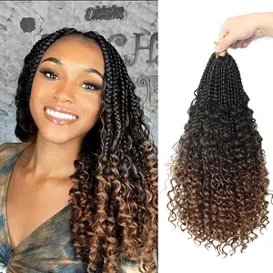 1B/4/30 Color Goddess Bohemian Box Braids Crochet Hair 14 Inch 8 Packs Synthetic Braiding Hair Extensions Curly Ends