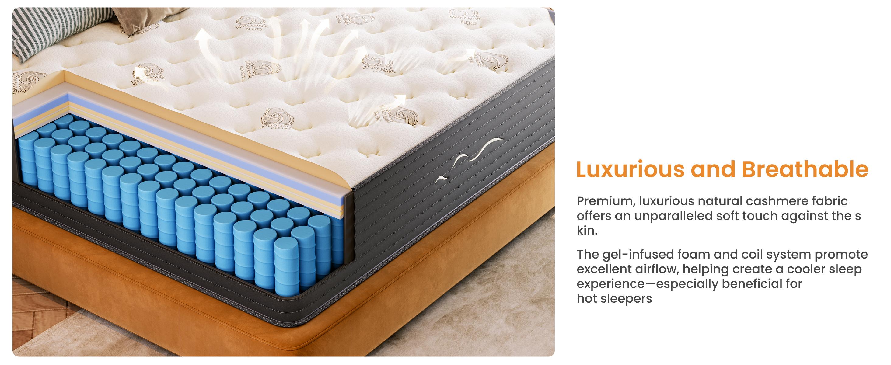 8/10/12/14In Twin Mattresses,Cashmere fabric | Gel-infused memory foam | Individually pocketed springs | Flame-retardant cotton | Bamboo charcoal foam | Flippable double-sided mattress  twin mattresses | Reinforced Edge Support