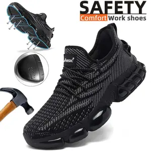 Steel Toe Shoes for Men Breathable Women Sneakers Slip-On Composite Work Indestructible Comfortable Safety Tennis Shoes Footwear Button Design Lightweight Breathable Construction Sneakers