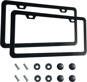 2PCS Premium Matte Black License Plate Frames, Solid Rust-Proof Aluminum Holder with 2 Holes