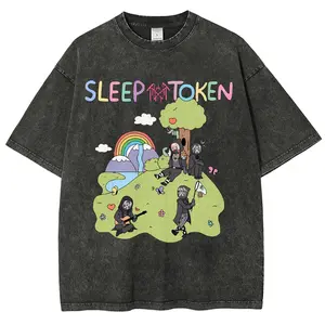 Unisex S-leep T-oken Print Washed Short Sleeve T-Shirt Vintage Casual Short Sleeve T-Shirt Regular Fit For Dailywear Great Gift Option