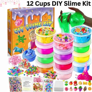 12-Cup DIY Slime Kit for Kids – Crystal Clear & Glow-in-the-Dark Slime with Foam Balls, Charms, Add-Ins, Party Favors & Gift Toys for Girls Ages 3-12- Easter Gift