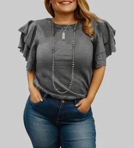 S-4X Plus Size Body-Hiding Slim Fit T-shirt,Flattering Slimming Super Comfortable T-shirt,Short-Sleeve Round Neck Layered Ruffle Chic Blouse,Loose-Fit Flattering T-shirt,Hide-Your-Flaw Slimming Tee,- Elegance Minimalist Casual Top
