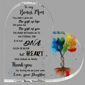 Bonus Mom Gifts Mom Son Stepdaughter Stepmom Stepson Gifts Crystal Glass Mom in Law Gift for Women Funny Clear Keepsake for Mother's Day Birthday Wedding Decor Signs