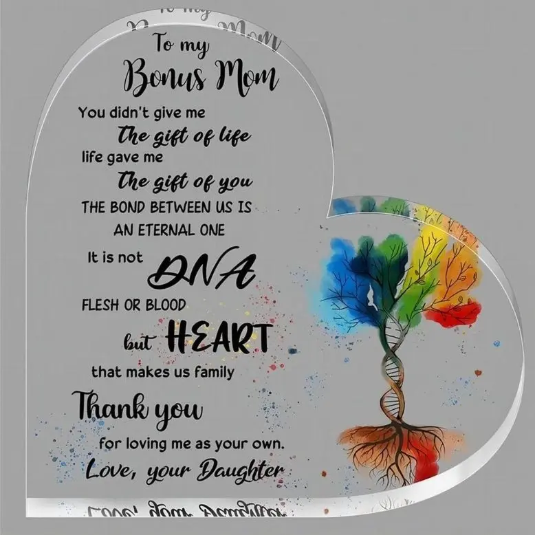 Bonus Mom Gifts Mom Son Stepdaughter Stepmom Stepson Gifts Crystal Glass Mom in Law Gift for Women Funny Clear Keepsake for Mother's Day Birthday Wedding Decor Signs