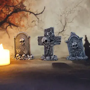 3-piece set of tombstone resin crafts, terrifying decorative statues in courtyard gardens, Halloween decorative statues, bonsai statues, office desks, and desk decorative statues, Versatile Decor