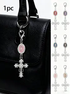 Christian Cross Pendant Keychain with Pearls and Diamonds, Charm Necklace Accessory, Perfect Gift for Women, Faith Jewelry