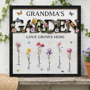 Nana Gift Personalized Flower Birth Month Garden Wooden Sign Frame,Mother Day Gift,First Mom Now Grandma Gift,Mom Gift
