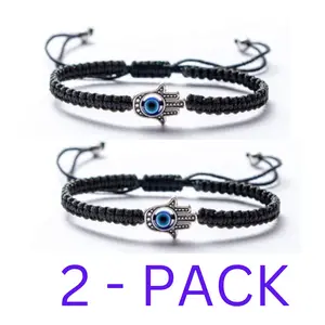 2 Pack Bracelet Evil Eye Protection Good Luck Adjustable Hamsa Turkish Black Color