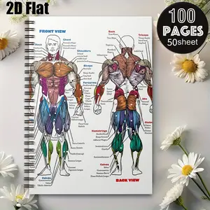 1pc Human Muscle Anatomy Spiral Notebook, 5.7x8.26 inch, Double-sided Colorful Muscle Charts, Premium Paper, Ideal for Fitness Enthusiasts, Gym Workout Log, Anatomy Study Notes, Christmas/Birthday Gift for Trainers, Students & Bodybuilders [2D] F