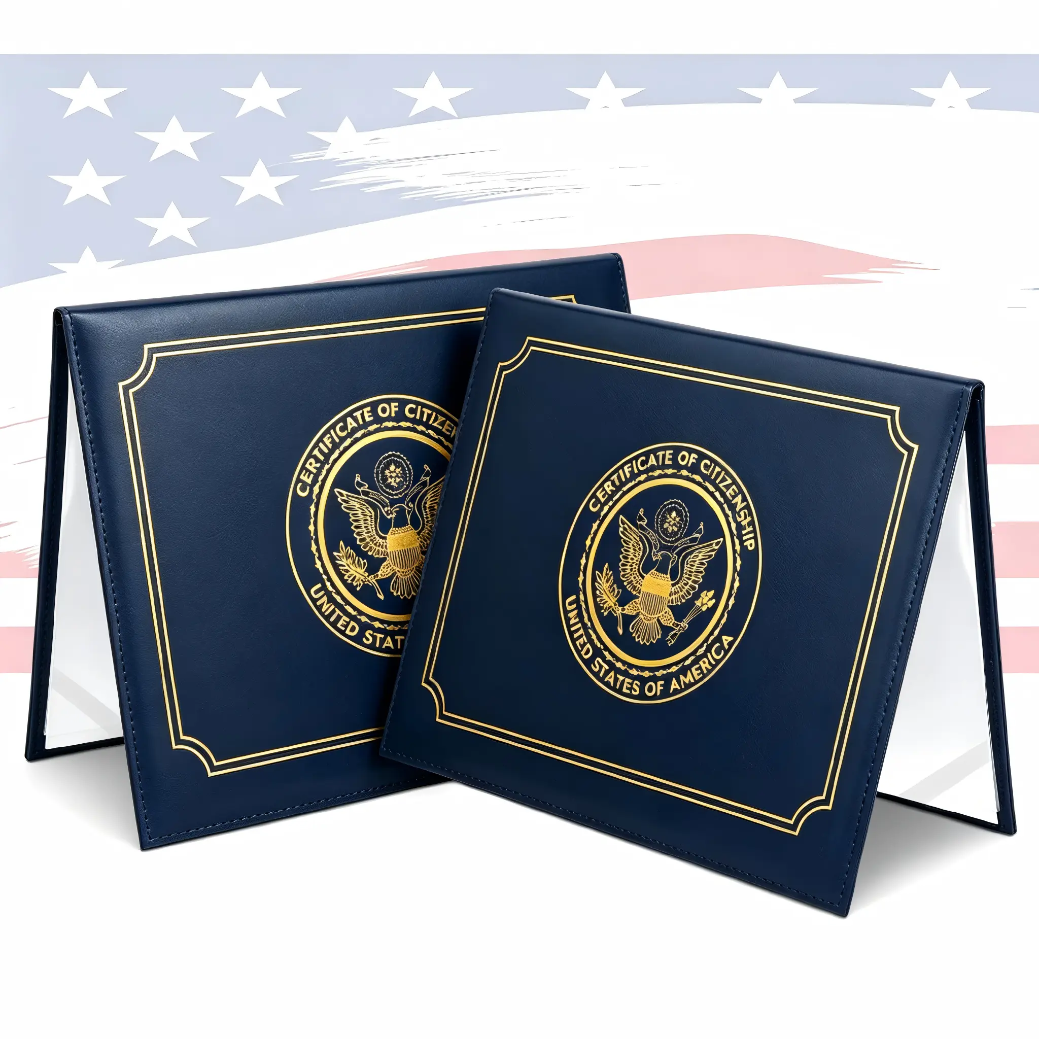 2Pcs US Citizenship Gifts,US Citizenship Certificate Holder,   Certificate Cover with Padded, Standard Size,PU Naturalization Certificate Holder with Gold American Seal