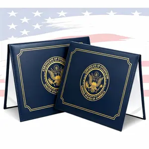 2Pcs US Citizenship Gifts,US Citizenship Certificate Holder,   Certificate Cover with Padded, Standard Size,PU Naturalization Certificate Holder with Gold American Seal