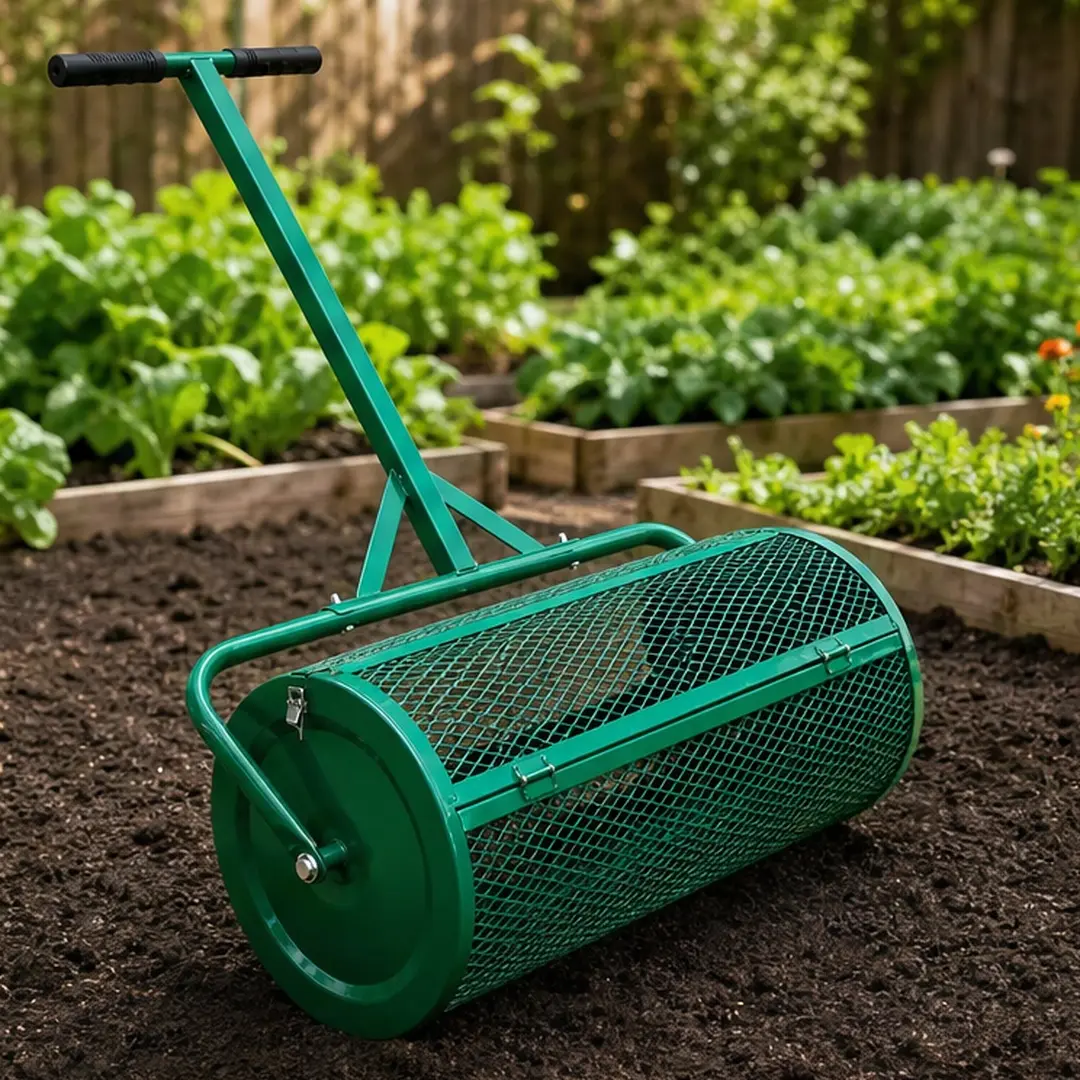 ARCH 24-Inch Walk-Behind Compost Spreader Roller - 19.40 lb, 24.00 w x 42.50 d x 17.00 h in, Metal Mesh Basket, Hinged Door, Adjustable Handle, Rust-Resistant, Even Distribution, Lifetime Guarantee, Green (For Lawn Top Dressing, Topsoil), 24" Width, Clip-