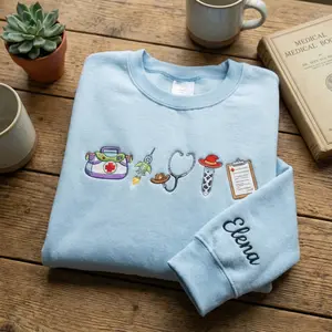 (Ship from US) Custom Nursing Embroidered Sweatshirt, To Infinity and Beyond Patient Care Tee, Nurse Graduation Embroidery, Toy Movie Inspired Nurse Gift