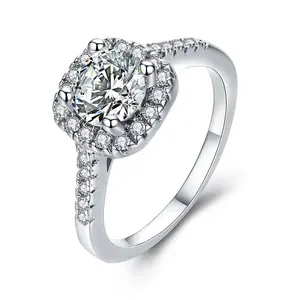 14K Gold Plated Square Halo Engagement Rings |   Premium Cubic Zirconia Promise Eternity Ring for Women |   Wedding Bands