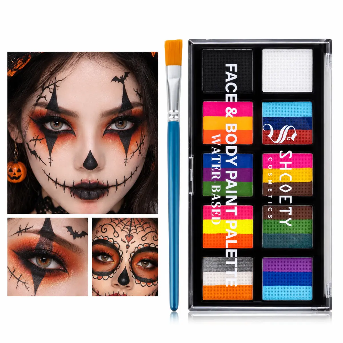 Face & Body Oil Paint Palette - Safe Non-Toxic Professional Kit, Waterproof Temporary Tattoo, for Sensitive Skin. Cosplay, Halloween Effects. Great for Makeup Tutorials