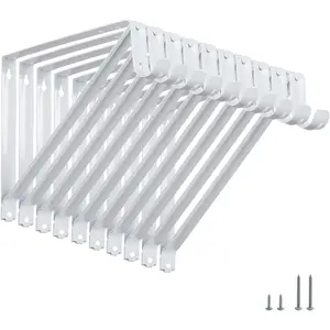 Heavy Duty Closet Shelf Rod Brackets Supports 250lbs, Wall Mounted Closet Shelves Bracket with Rod Shelving Support, White with Screws 10-Pack